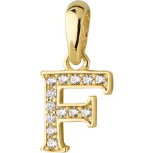 goldkupe 14 Ayar Altın F Harfi Taşlı Kolye Ucu 0,46 gr