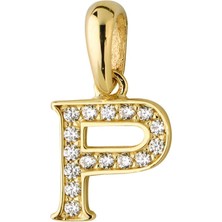 goldkupe 14 Ayar Altın P Harfi Taşlı Kolye Ucu 0,50 gr