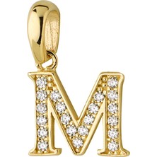 goldkupe 14 Ayar Altın M Harfi Taşlı Kolye Ucu 0,62 gr