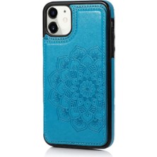SZY Mall IPhone 11 Için Kart Tutucu Kılıf ile Cüzdan Çift Düğmeler Kabartmalı Mandala (Yurt Dışından)