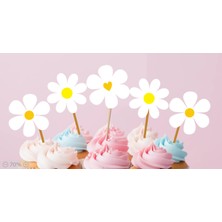 Hiras Dizayn 15 Adet Papatya Konsept Cupcake Doğum Günü Süsü Pasta Kürdanı  6 cm Cupcake Pasta Süsü