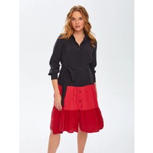 Faik Sönmez Parçalı Etekli Renk Bloklu Modallı Gömlek Elbise 69224