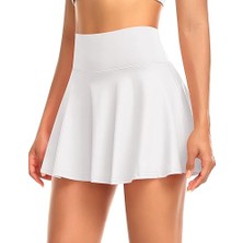 Oceans Butik Beyaz Darkalıp Çift Katmanlı Sırt Fermuarlı Etek Darkalıp Polyamid Kumaş Mini Shorts Skirt