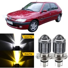 ŞüsCarOto Aksesuar Peugeot 306 1993-2002 Uyumlu Mercekli Far Ampulü LED Xenon Çift Renk Sarı-Beyaz Far Şimşek Etkili Csp LED Lamba Uzun Kısa 2 Adet Takım