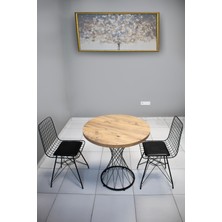 Nur Metal 80X80 cm Hasır Vazo 2 Kişilik Antik Çam Siyah Tel Sandalye Takımı Mutfak - Yemek Masası