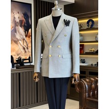 Terzi Adem Altun İtalyan stil slim fit kazayağı desen kruvaze erkek ceket gri T12556