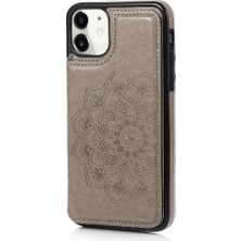 YH Market IPhone 11 Için Kart Tutucu Kılıf ile Cüzdan Çift Düğmeler Kabartmalı Mandala (Yurt Dışından)