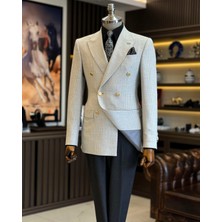 Terzi Adem Altun Italyan Stil Slim Fit Kazayağı Desen Kruvaze Erkek Ceket Gri T12557