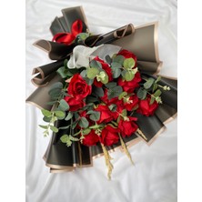 Zb Flowers Isteme Çiçeği Söz Çiçeği Kırmızı Gül Okaliptüs Sevgiliye Hediye Yapay Çiçek