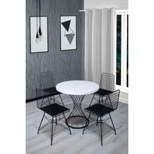 Nur Metal 80X80 cm Hasır Vazo 4 Kişilik Antik Çam Siyah Tel Sandalye Takımı Mutfak - Yemek Masası