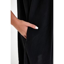 Vena Kadın Askılı Siyah Maxi Boy Cupro Elbise