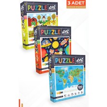 3 Adet Puzzle - 24 P. Çiftlik Hayvanları ve 50 P. Ay Hayvanları ve 100 P. Hayvan Dünya Haritası