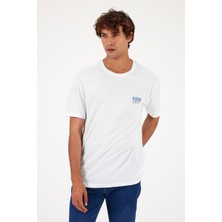 Vena Erkek Vena Beyaz Logo Kabartma Baskılı Bisiklet Yaka Tişört