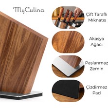 MyCulina Manyetik Ahşap Bıçak Bloğu - Modern Bıçak Standı - Akasya Ağacı