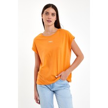 Vena Kadın Lovena Turuncu Logo Baskılı Bisiklet Yaka Regular Fit Tişört