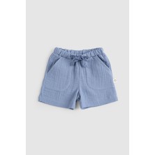 Little Gusto Organik Pamuk Müslin Bebek Şortu Mavi Erkek Çocuk İçin Nefes Alabilir Tasarım