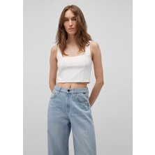 Mavi Kare Yaka Beyaz Crop Top 1612657-70057