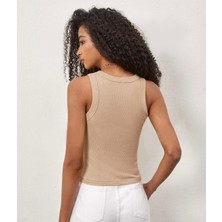 Kadın 2'li Paket Fitilli Halter Yaka Örme Atlet T-Shirt