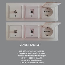 Ovivo 3'lü Set,priz,cat-3,uydu Prizi,beyaz