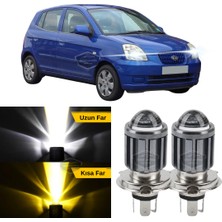 ŞüsCarOto Aksesuar Kia Picanto 2003-2011 Uyumlu Mercekli Far Ampulü LED Xenon Çift Renk Sarı-Beyaz Far Şimşek Etkili Csp LED Lamba Uzun Kısa 2 Adet Takım