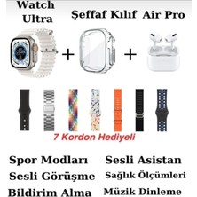 Tekiz Teknoloji Watch Ultra 2  49MM 7 Kordonlu Akıllı Saat Hx Watch Ultra Akıllı Saat Şeffaf Kılık ve Kulaklık Hediye