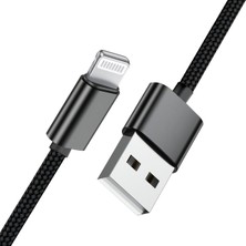 Deji iPhone Örgülü Hızlı Şarj Kablosu Usb To Lightning 6 6s 7 8 X Xs Xr 11 12 13 14 Pro Max Plus Uyumlu Siyah