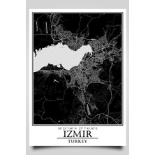 Hari Tasarım Izmir Şehir Haritası Çerçevesiz Poster-Harita Sanatı, Map Art Design