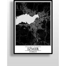 Hari Tasarım Izmir Şehir Haritası Çerçevesiz Poster-Harita Sanatı, Map Art Design