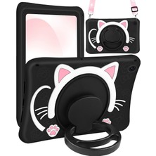 Five-E Samsung Galaxy Tab A9 8.7 (2023) Çocuklar Için Askılı Standlı 3D Kedi Figürlü Silikon Kılıf SM-X110/X115/X117