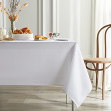 Zeren Home Sıvıya Dayanıklı Pamuk Keten Dertsiz Masa Örtüsü Beyaz