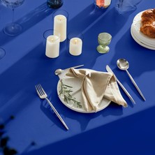 Zeren Home Sıvıya Dayanıklı Pamuk Keten Dertsiz Masa Örtüsü Saks Mavi