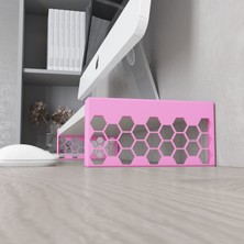 3 Boyutlu Hepsi Monitör Yükseltici Model No : 1 - Pembe Bilgisayar Ekran Yükseltici - Pembe Renkli Altıgen Desenli Tasarım - Beyaz Mdflam