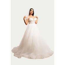 Canım Kendim Store Inci Beyazı Drape, Transparan Detaylı Helen Model Gelinlik