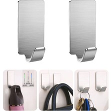 Microcase Güçlü Yapışkanlı Metal Banyo Mutfak Eşya Havlu Vb Ürün Askılığı AL4468- 2 Adet Gümüş