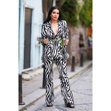 Canım Kendim Store Siyah Zebra Yeşil Kol Detay Ceket, Yelek, Pantolon Takım