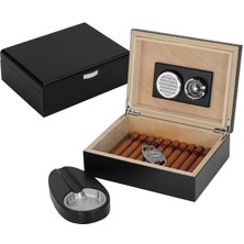 Falconetti Küçük Mat Siyah Humidor Puro Kutusu Küllük Makas Seti RD26