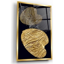 Binlerce Tablo Gold Yapraklar Cam Tablo | Hediyelik, Dekoratif, Ofis, Mutfak