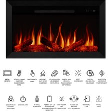Alaf 130- Isıtmalı Elektrikli Şömine Tek Renkli Metal Çerçeveli