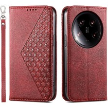 BDT Boutique Xiaomi 14 Için Flip Case Ultra El Kayışı Eşkenar Dörtgen Şekli Standı Günlük Kullanım (Yurt Dışından)