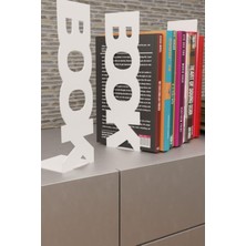 Risingmaber Dekoratif Beyaz Dikey Book Yazı Tasarımlı Metal Kitap Tutucu(Ikili Set) MK11B