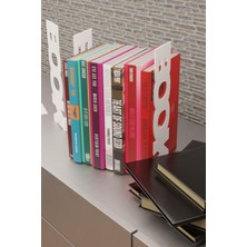 Risingmaber Dekoratif Beyaz Dikey Book Yazı Tasarımlı Metal Kitap Tutucu(Ikili Set) MK11B