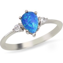 Silveranka 925 Ayar Gümüş Mavi Opal Damla Taş Vintage Yüzük