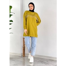 Yk Shopping Yağ Yeşili Zincir Detaylı Tesettür Swetshirt