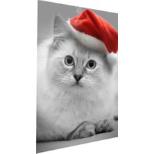Binlerce Tablo Noel Şapkalı Gri Tatlı Kedi | Hediyelik, Dekoratif, Ofis, Mutfak