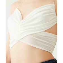 Pink Beyaz Renk Butterfly Crop Top