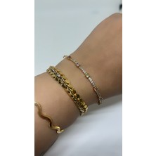 By Semra Xupıng Özel Seri Renkli Zirkon Taşlı Su Yolu Gold Çelik Bileklik