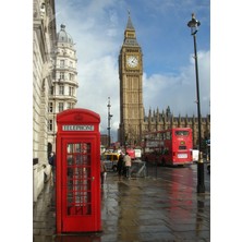 Binlerce Tablo Londra Saat Kulesi ve Telefon Kulübesi | Hediyelik, Dekoratif, Ofis, Mutfak