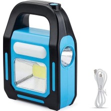 3 In 1 Güneş USB Şarj Edilebilir Cob LED Kamp Fener, Cihaz Için Şarj, Su Geçirmez Acil Fener LED Işık | Taşınabilir Fenerler (Mavi) (Yurt Dışından)