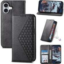 YH Market IPhone 16 Için Flip Case Eşkenar Dörtgen Şekli Cüzdan Standı El Kayışı Günlük Kullanım (Yurt Dışından)