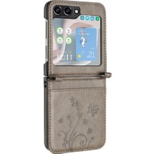 YH Market Samsung Galaxy Z Flip6 Manyetik Kapatma Bilek Kayışı Pu Kart Için Flip Case (Yurt Dışından)